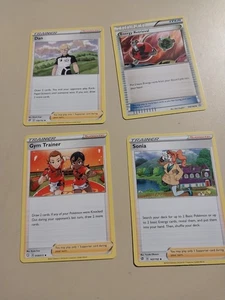 4 pokemon cards- energy retrieval, sonia, dan, gym trainer - Picture 1 of 6