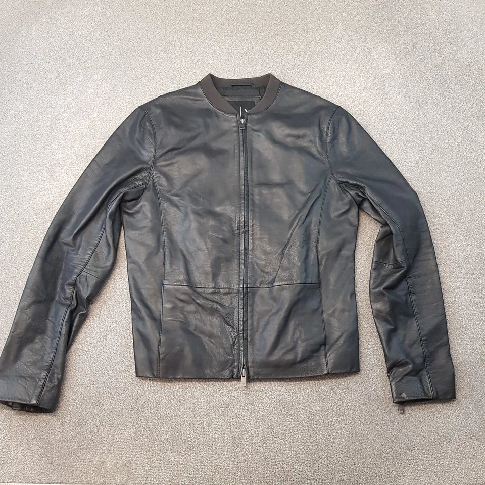 Armani Exchange Mens Jacket Medium Black Leather Bomber Biker Coat Rider Moto - Image 1 of 4