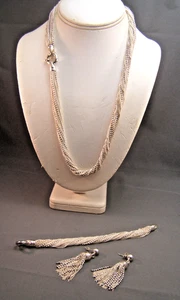 Multi 36 strand  23" Sterling Silver Necklace 7" Bracelet & Earrings 128g ITALY - Picture 1 of 8