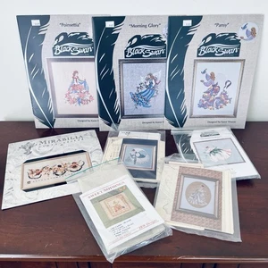 1990s Cross Stitch Pattern Lot Black Swan Mirabella JBW Designs Lavender Lace - Picture 1 of 16
