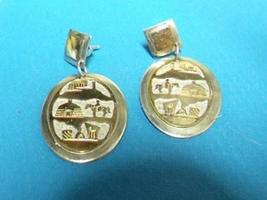 Pendientes Navajo Storyteller de plata esterlina 12K firmados OP superpuestos 8,64 gramos - Imagen 1 de 6