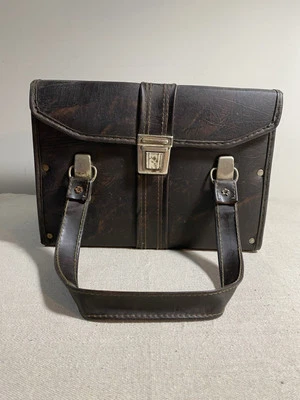 Vintage Faux Leather Camera Carrying Hard Case Bag Brown with Shoulder Strap - Image 1 of 4