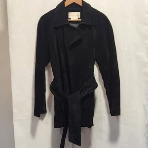 Vintage Margaret Godfrey Med schwarz echtes echtes Wildleder Leder Tie Taille Jacke Y2K - Bild 1 von 10