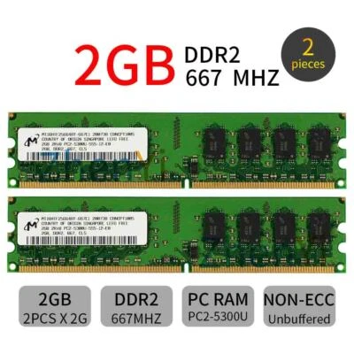 Micron 4GB 2x 2GB PC2-5300U DDR2 667MHz 240Pin 2Rx8 DIMM SDRAM Desktop Memory - Image 1 of 4