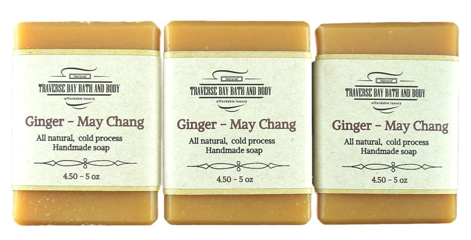 Ginger May Chang, all natural handmade soap, 3 bar pack.essential oil soap. - Image 1 of 4