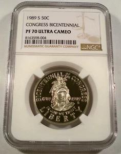 1989-S 50c NGC PF70UCAM CONGRESS 200th HALF DOLLAR PR PF 70 ULTRA CAMEO - Picture 1 of 5