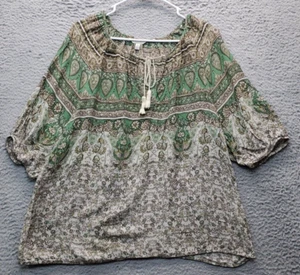 Blusa Lucky Brand Para Mujer L Multi Floral Manga Globo Cuello Redondo Peleada Corbata - Imagen 1 de 5