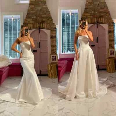 Mermaid Wedding Dresses Off Shoulder Sweep Train White Ivory Bridal Gowns - Image 1 of 4