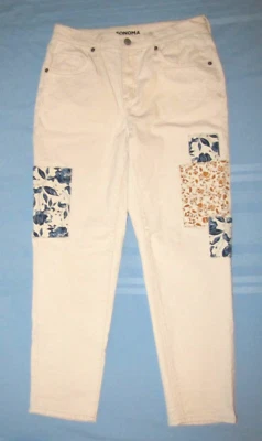 Womens Sonoma Good For Life Boyfriend Jeans. Size 4 Tan w/Patches.25 1/2" Inseam - Image 1 of 2
