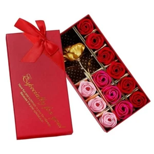 Floral Scented Bath Soap Rose Flower Petals Valentine Gift for Her. (12 PCS/Red) - Picture 1 of 5