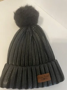 BRITT'S KNITS Glacier Pom Hat Black Metallic Beanie one size - Picture 1 of 4