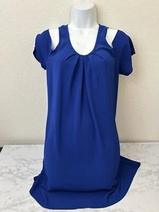 Sequin Hearts Mini Dress Womens M Blue Cold Shoulder Crochet Back Pullover A - Picture 1 of 6