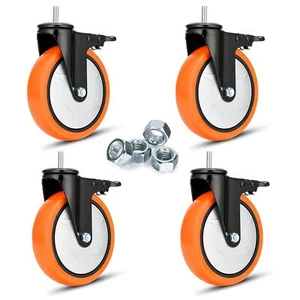 Set of 4 Heavy Duty Swivel Caster Wheels with Brakes for Cart and Furniture - Picture 1 of 6