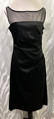 ADRIANNA PAPELL Black Ruched Pleated Side Sheer Mesh Straps Fitted Stretch Dress - Image 1 of 4
