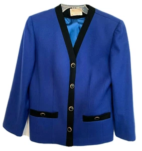 Vintage Pendleton Schurwollblazer blau mit schwarzem Borte gefüttert EUC Damen Gr. 8 - Bild 1 von 9