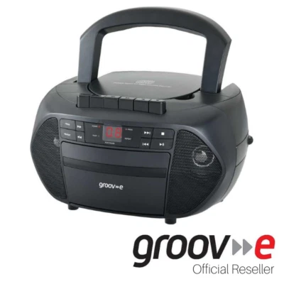 GROOV-E TRADITIONAL BOOMBOX CD CASSETTE PLAYER WITH FM RADIO - BLACK - GVPS833 - Image 1 of 4