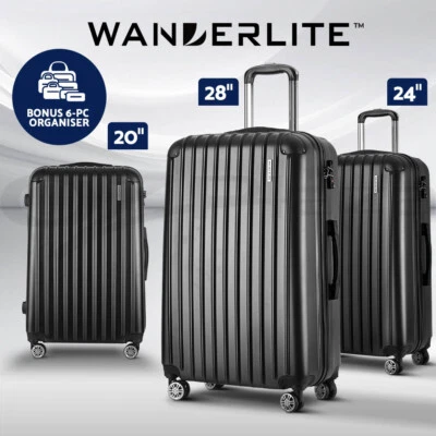 Wanderlite 3pcs LuggageTrolley Set Travel Suitcase Storage Organiser TSA Black - image 1 of 4