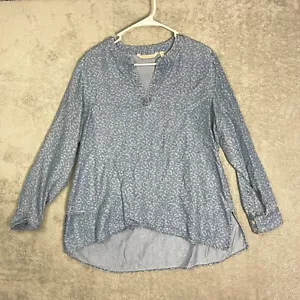 Soft Surroundings Top Damen Tunika Animal Print Chambray asymmetrisch V-Ausschnitt PM - Bild 1 von 10