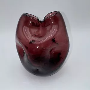 Amethyst Purple Crackle Glass Pinched Vase 6.5" Dimpled Hand Blown - Picture 1 of 7