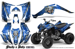 YAMAHA RAPTOR 350 GRAPHICS KIT CREATORX DECALS STICKERS SKULLS BOLTS M YBL - Picture 1 of 1
