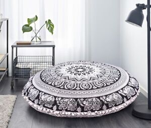 Indian Mandala Floor Pillow Round Cushion Cover Bohemian Dog Bed Pouf Sham Case