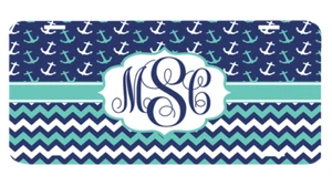 Mint Navy Anchors Personalized Monogrammed License Plate Car Tag Front Plate - Bild 1 von 3
