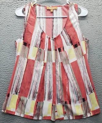 Blusa Top Ellen Tracy Mujer Pequeña Multi Geométrica Sin Mangas Cuello en V Profundo Abertura Foto 1 de 4