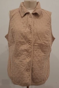 VTG Basic Editions Quilted Corduroy Vest Jacket Top Size L Tan Button Collared - Picture 1 of 8