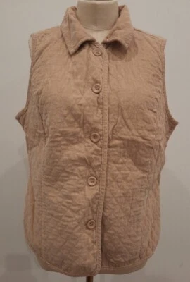 VTG Basic Editions Quilted Corduroy Vest Jacket Top Size L Tan Button Collared - Image 1 of 4