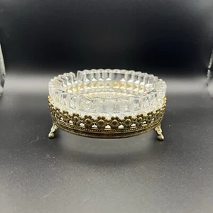 Hollywood Regency Ormolu Gold Gilt Footed Heavy Glass VTG Ashtray Dish MCM - Picture 1 of 13