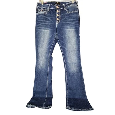 Pantalones de mezclilla Becca tiro medio bootcut para mujer talla 30 botones mosca lavado oscuro Foto 1 de 4