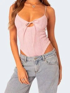 Body Edikted tejido con encaje recortado color nude para mujer talla XS - Imagen 1 de 9