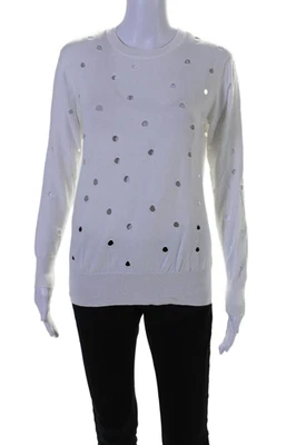 Suéter de algodón de otoño de cachemir para mujer desgastado cuello redondo blanco talla pequeña Foto 1 de 4