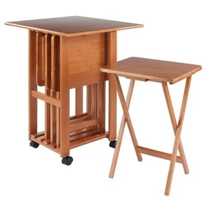 Winsome Sophia 5-Piece Transitional Solid Wood Snack Table Set in Teak - Picture 1 of 18