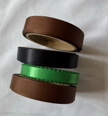 Vintage Lot MILLINERY Ribbon Original Spools Satin Green Black Grosgrain Doll - Image 1 of 4