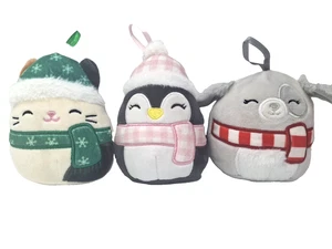 Juego de 3 adornos navideños de malvaviscos gato perro pingüino animales de peluche vacaciones - Imagen 1 de 12