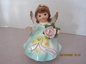 VTG Lefton August Birthday Angel Figurine MUSIC BOX - Picture 1 of 7