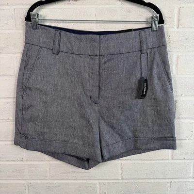 Express Chino Midi High Rise Shorts Women Size 12 23” Blue Waist Soft Linen - Image 1 of 4