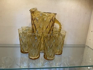 Braunglas Diamant Krug & Gläser Eistee Set um 1970’s - Bild 1 von 6