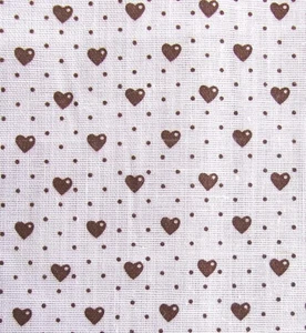 1970s 2.25 Yd Vintage Calico Quilt Fabric Brown Heart Polka Dot White Ditsy - Picture 1 of 7