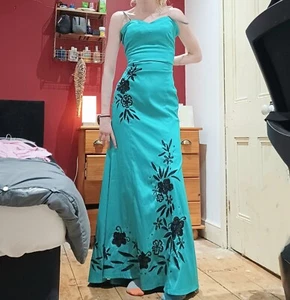 Jane norman teal strapless sequined satin evening maxi dress ballgown uk 10/12 - Picture 1 of 6