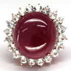 21 X 23 mm. CABOCHON RED RUBY & WHITE TOPAZ RING 925 SILVER