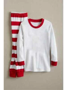 Sara's Prints Kids Size 6 White & Red Striped Long John PJ's Christmas Pajamas - Picture 1 of 2