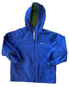 Lands End Rain Jacket Youth Blue Green Rain Hood Reversible Windbreaker Unisex S - Picture 1 of 8