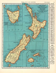 1939 Antique NEW ZEALAND Map Vintage Map of New Zealand Gallery Wall Art 273 - Picture 1 of 3