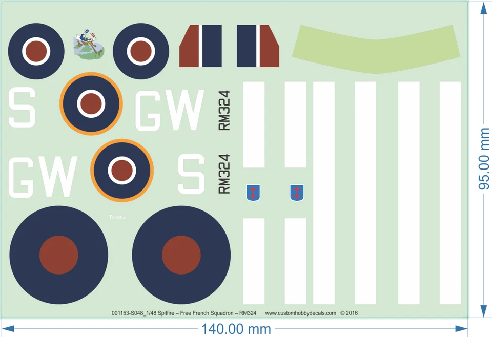 Spitfire – Free French Squadron – RM324 - 1/48 - Water Decal - Image 1 of 1