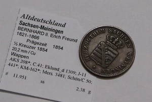 🧭 🇩🇪 GERMANY SAXONY-MEININGEN 1/2 KREUZER 1854 SHARP DETAILS B79 #Z7055 - Picture 1 of 2