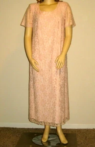S L Fashions Peach Lace Dress Short Sleeve 18W Fancy Holiday Wedding NEW - Picture 1 of 6