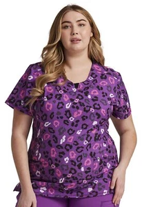 Infinity Women Scrubs Top Round Neck CK609, Size: XS, Leopard Vibes - Picture 1 of 6