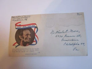 WWII US 1944 CAMP ROBERTS CA Patriotic MINKUS CACHET ABE LINCOLN GETTYSBURG AD. - Picture 1 of 3